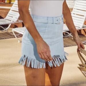 Kittenish XS Baby Blue Suede Mini Skirt WESTERN